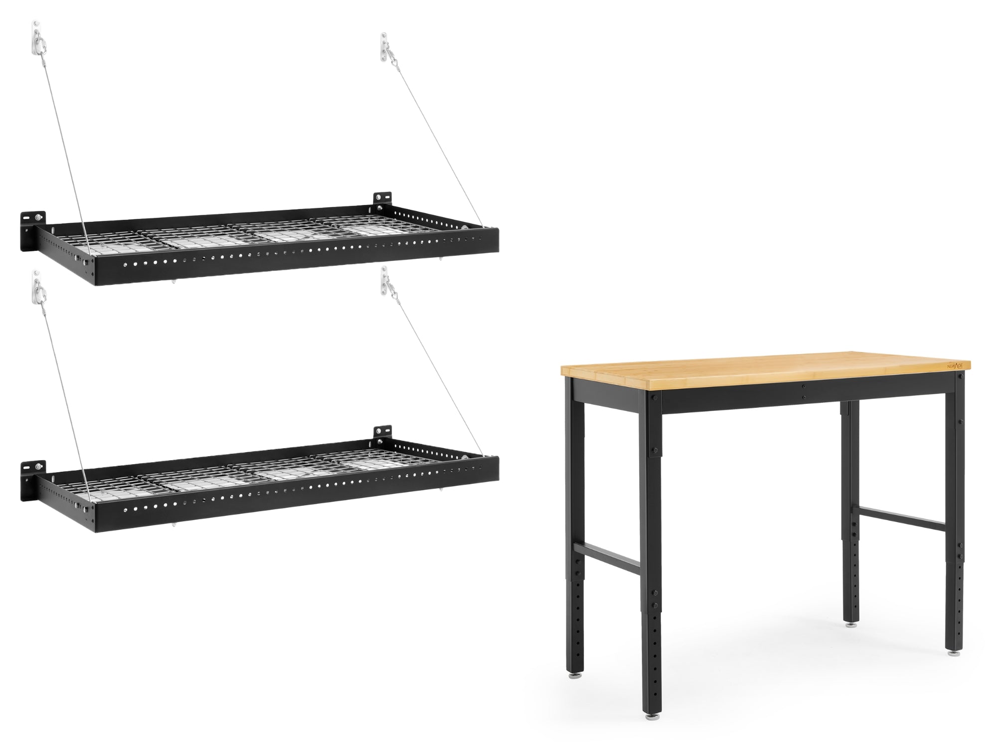 Pro Series 48 in. Adjustable Height Workbench Bundle with Worktop and 2 ft. x 4 ft. Wall Mounted Steel Shelf