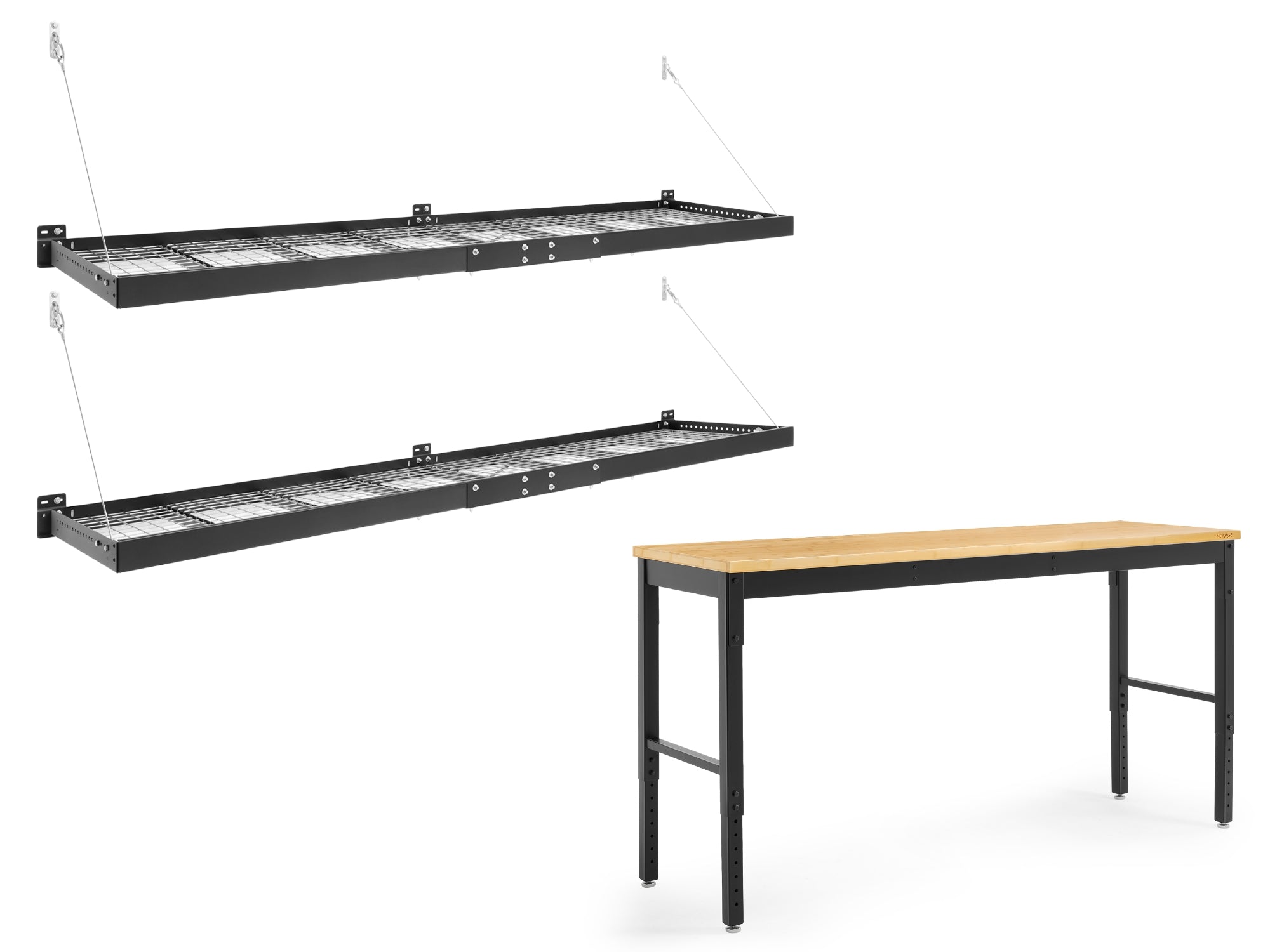 Pro Series 72 in. Adjustable Height Workbench Bundle with Worktop and 2 ft. x 8 ft. Wall Mounted Steel Shelf