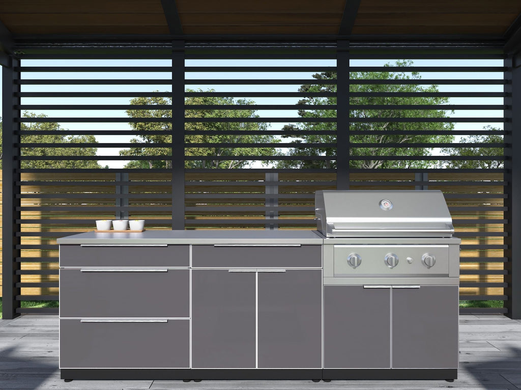 Outdoor Kitchen Aluminum 3 Piece Set with 3Drawer, Bar and Gr