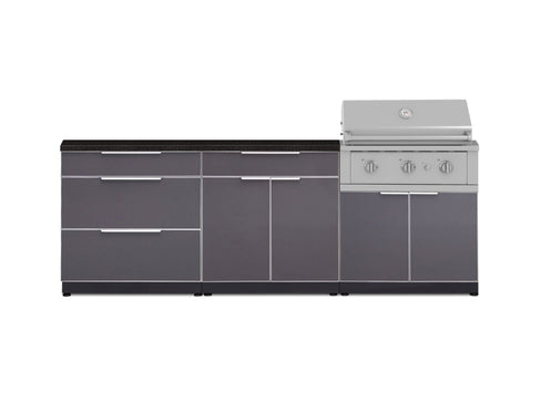 Outdoor Kitchen Aluminum 5 Piece Cabinet Set With 3 Drawer, Bar, Grill Cabinet, Performance Grill and Countertop