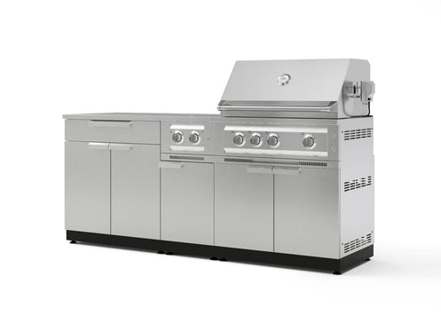 Outdoor Kitchen Stainless Steel 6 Piece Cabinet Set with Platinum Grill, Dual Side Burner, Bar and Grill Cabinet and Stainless Steel Countertop