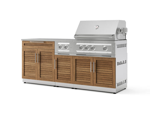 Outdoor Kitchen Stainless Steel Louvered Doors 6 Piece Cabinet Set with Platinum Grill, Dual Side Burner, Bar and Grill Cabinet and Stainless Steel Countertop