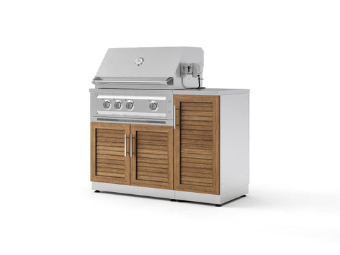 Outdoor Grill Island Stainless-Steel Louvered Doors 4 Piece Cabinet Set with 1 Door, Grill Cabinet, Platinum Grill and Countertop