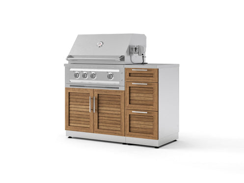 Outdoor Grill Island Stainless-Steel Louvered Doors 4 Piece Cabinet Set with 3-Drawer, Grill Cabinet, Platinum Grill and Countertop