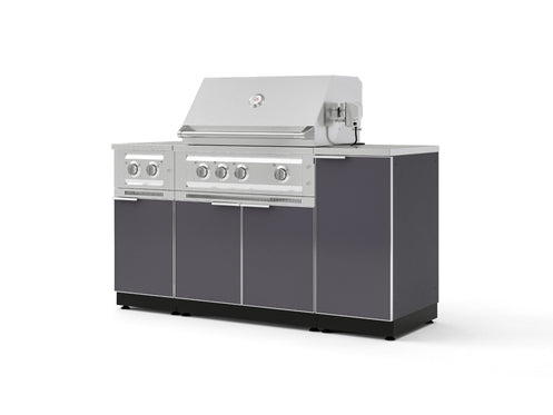 Outdoor Grill Island Aluminum 6 Piece Cabinet Set with 1-Door, Grill Cabinet, Platinum Grill, Dual Side Burner and Countertop