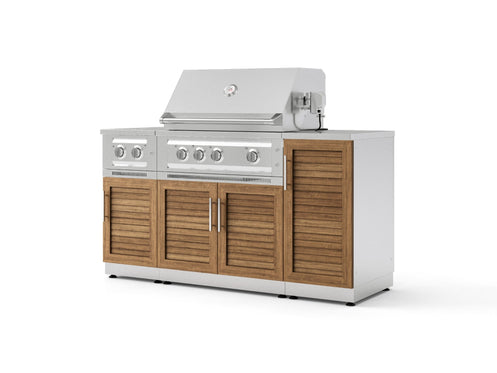 Outdoor Grill Island Stainless-Steel Louvered Doors 6 Piece Cabinet Set with 1-Door, Grill Cabinet, Platinum Grill, Dual Side Burner and Countertop