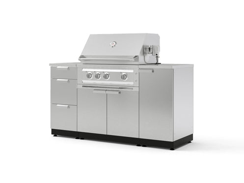 Outdoor Grill Island Stainless-Steel 6 Piece Cabinet Set with 1 Door, 3 Drawer, Grill Cabinet, Platinum Grill and Countertops