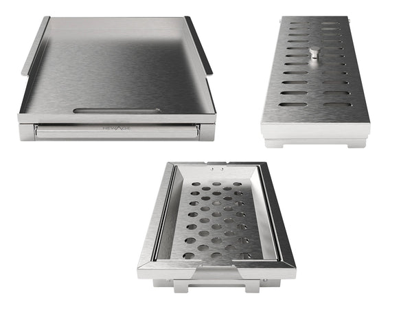 Outdoor Kitchen Grill 3-Piece Bundle (Griddle plate, Smoker Box, Charc ...