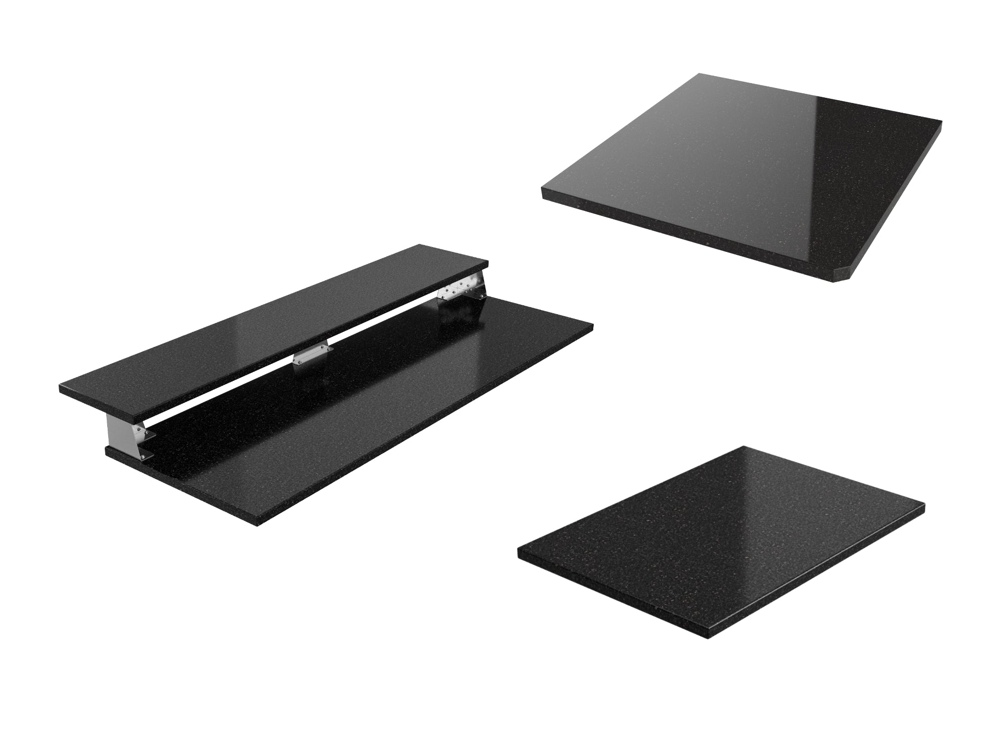 Black Galaxy Granite Countertop Bundle: 36 in., 90 Degree Corner Countertop, 72 in. 2 Side Extended with shelf, Bar Bracket