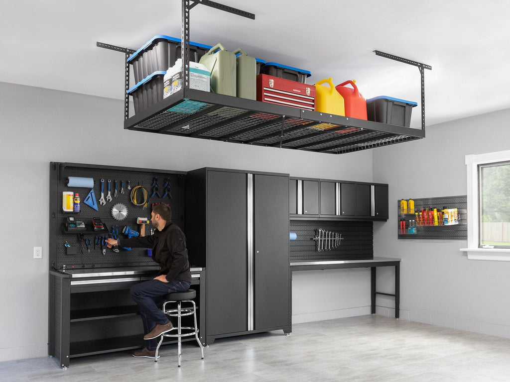 VersaRac Pro 4 ft. x 8 ft. Height-Adjustable Overhead Rack in Black ...